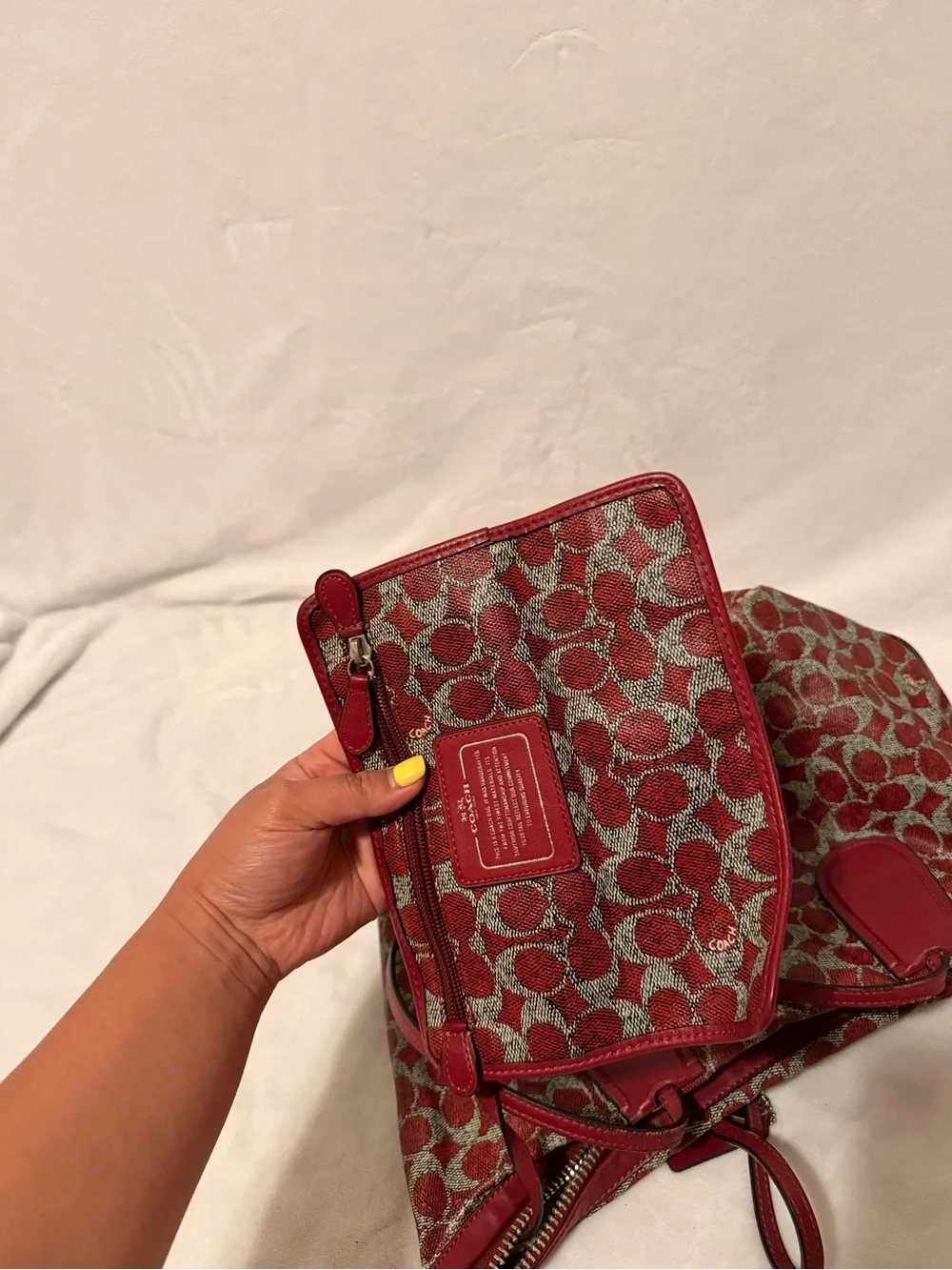 Coach Signature Coated Canvas Taxi Zip Top Red Tote with Removable Pouch